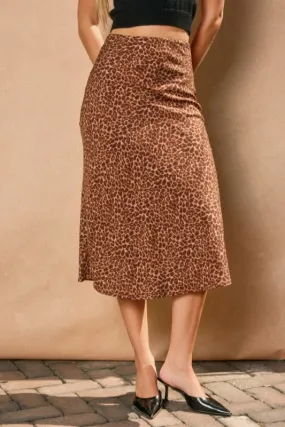 Olive High Waist Animal Print Midi Skirt Mocha Design Detail slim fit