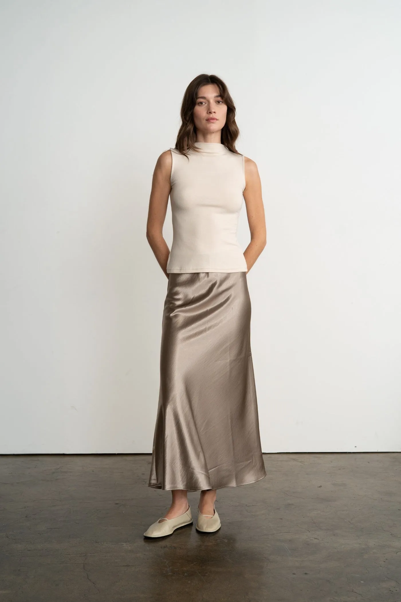 Wool blend Curve Friendly SABRINA SATIN LONG SKIRT
