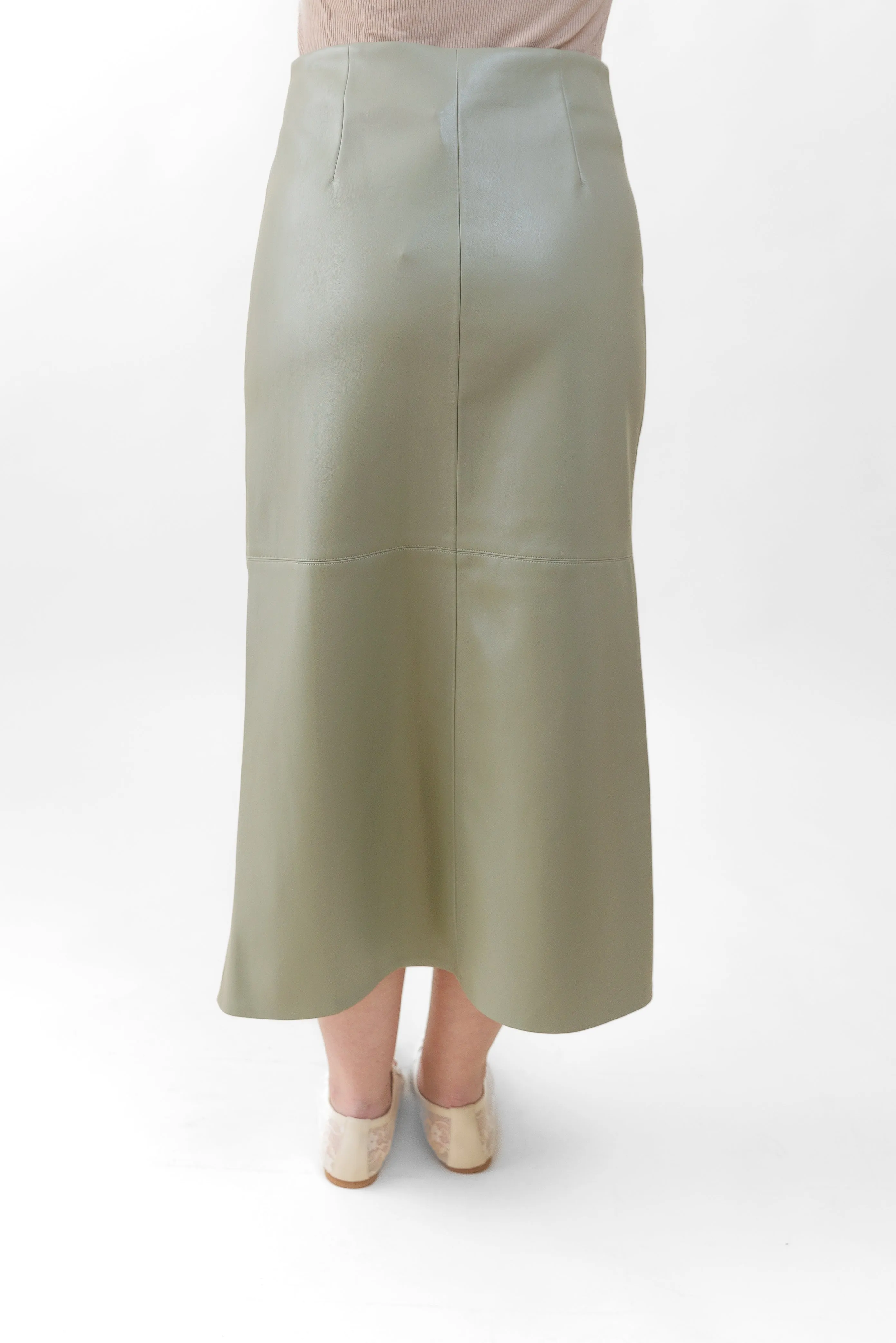 High Density Weave Travel Influence SADIE FAUX LEATHER MIDI SKIRT