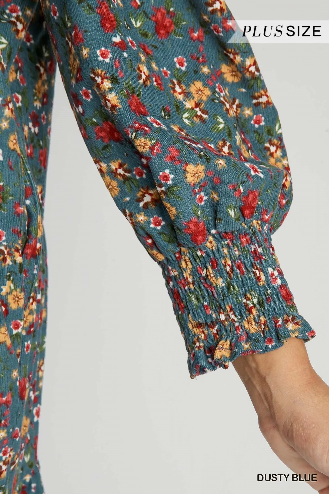 Comfortable fit for outings Theater-Night Dusty Blue w/ All Over Floral Corduroy Dress