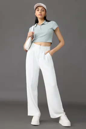 Seoul White Pleated Women's Straight Korean Pants Relax Mode Timeless Style