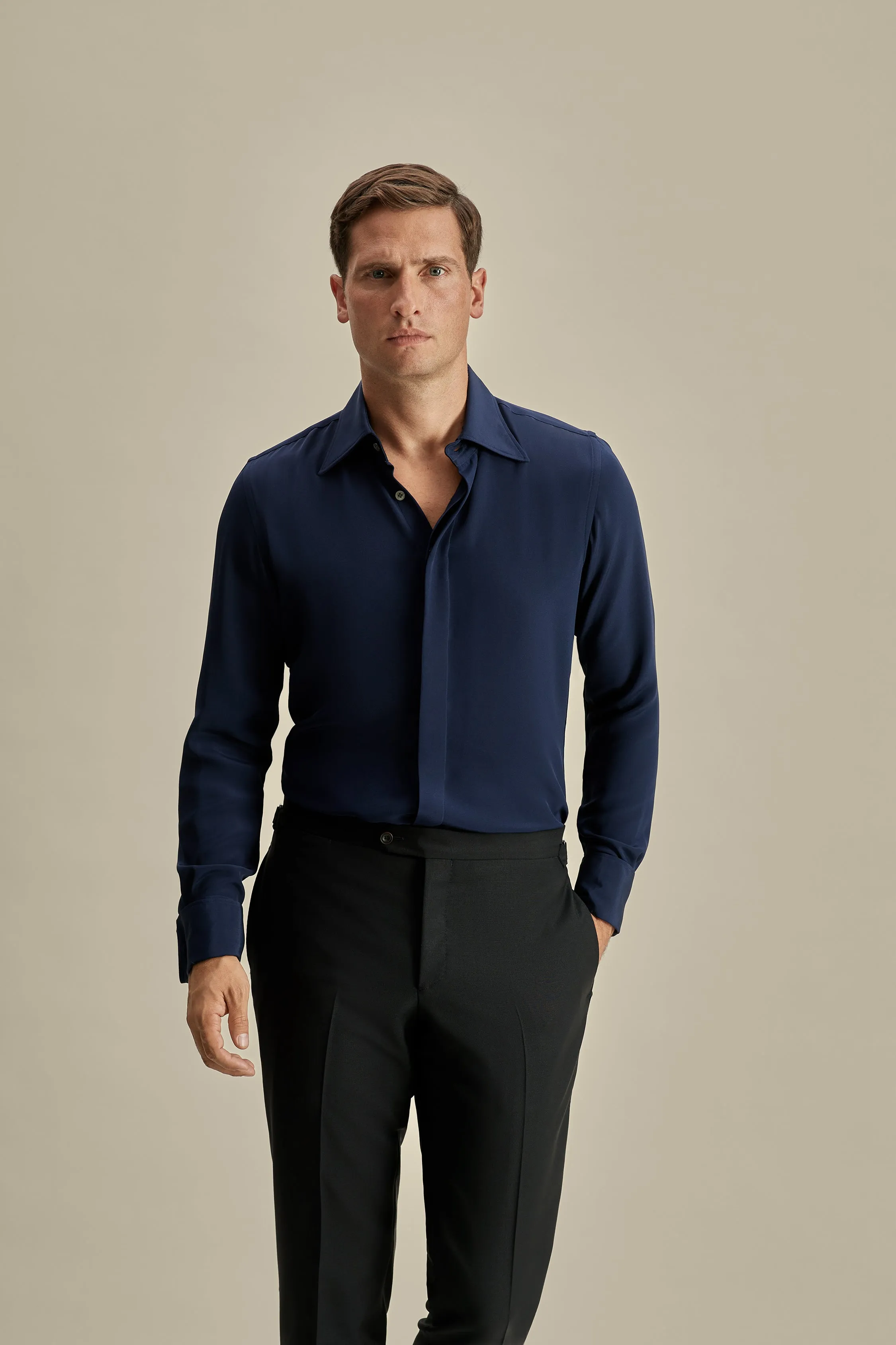 quick dry Quick-Dry Silk Lecce Collar Fly Front Shirt
