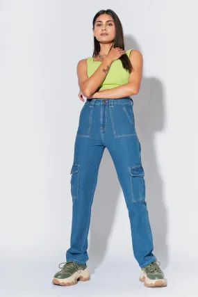 Blue Women's Straight Cargo Jeans All Occasion
