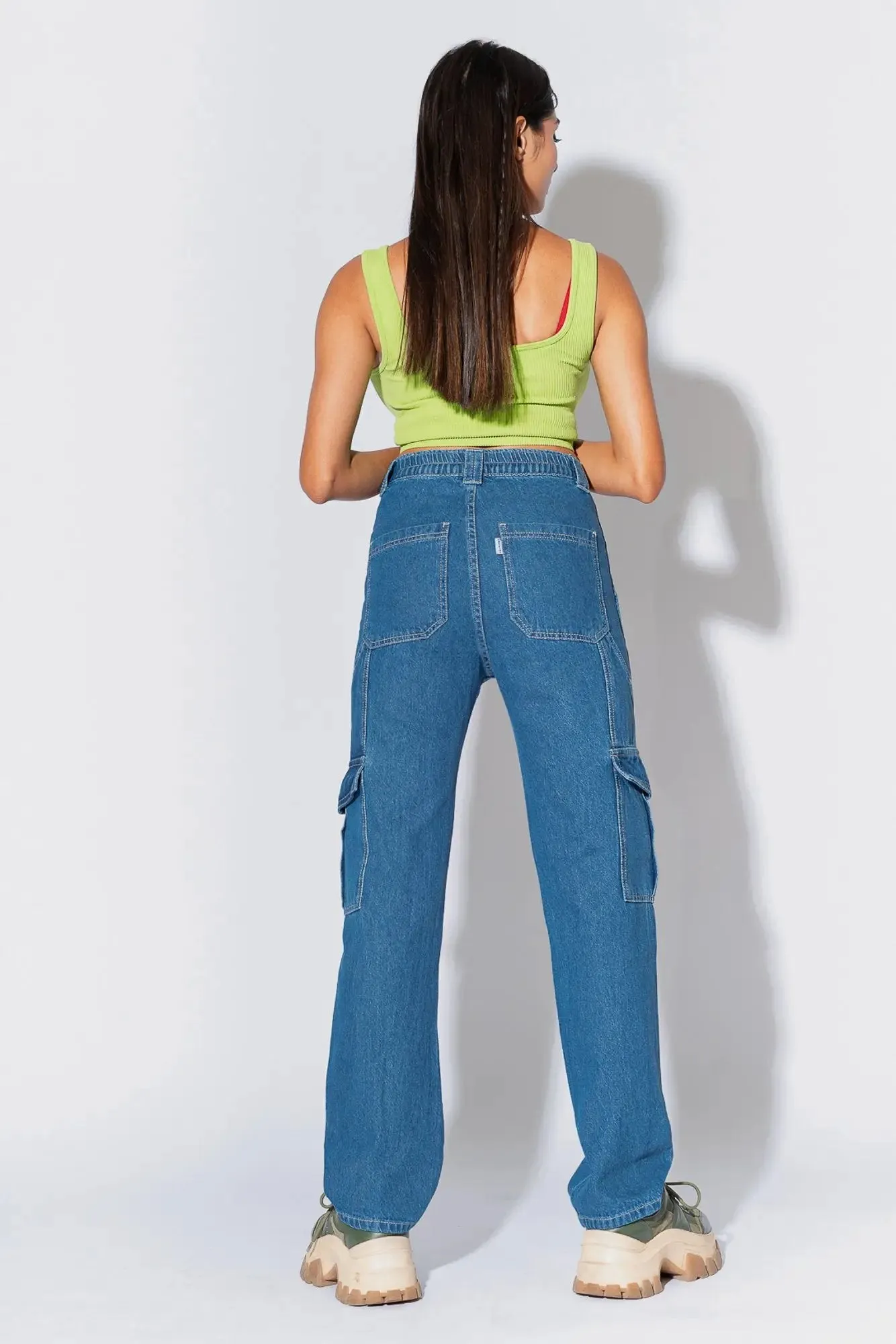 Blue Women's Straight Cargo Jeans Contemporary Cut