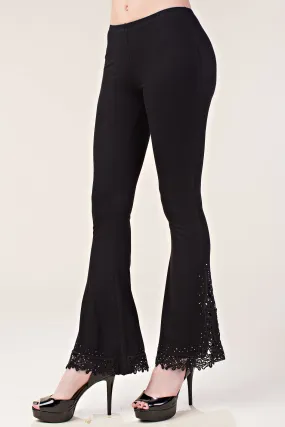Fashionable Appeal Black Bell Bottom Knit Pants w/ Lace & Crochet