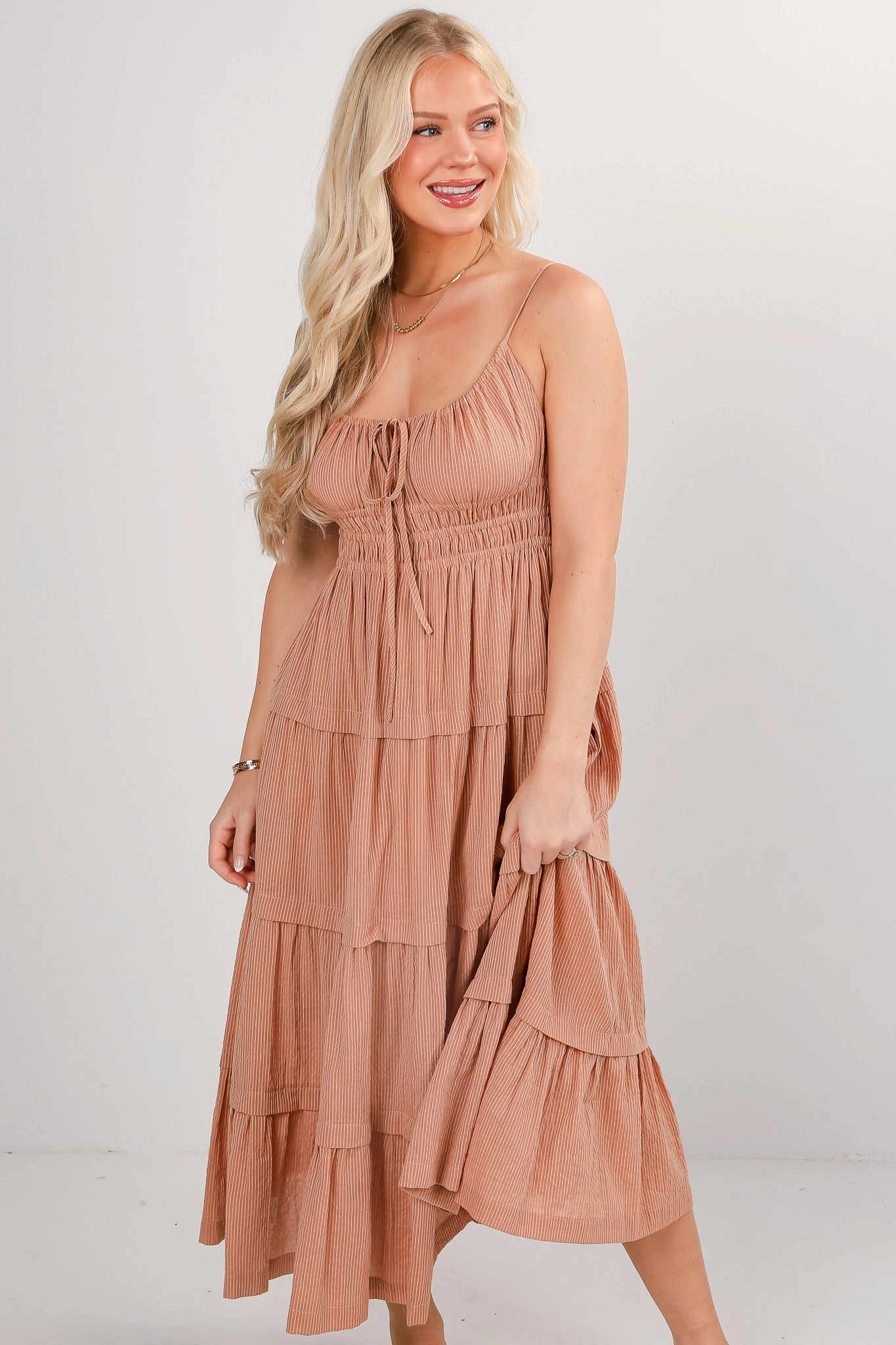 Subtle Motion Festive Mood FINAL SALE - Rooted In Love Taupe Tiered Maxi Dress