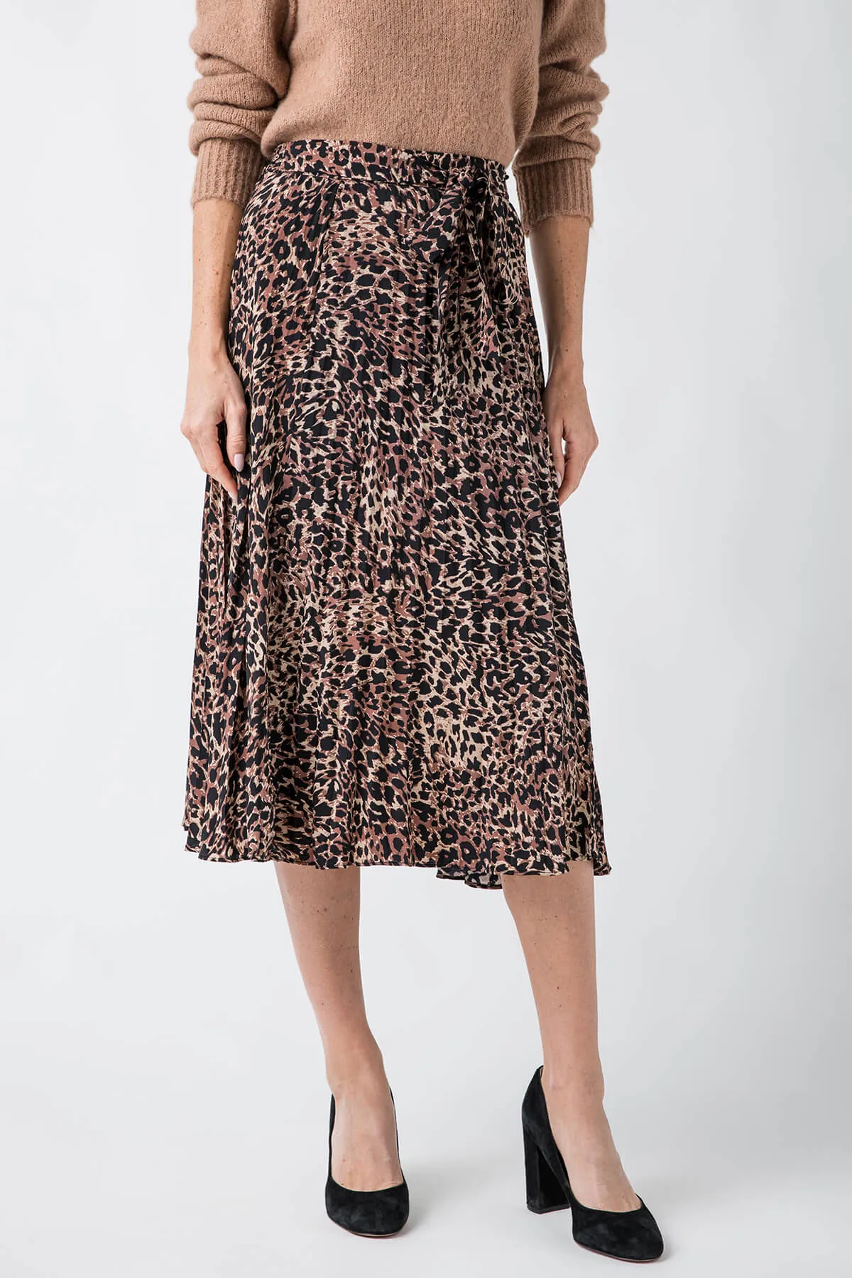 Skies Are Blue Pleated Print Midi Skirt Cozy Vibes