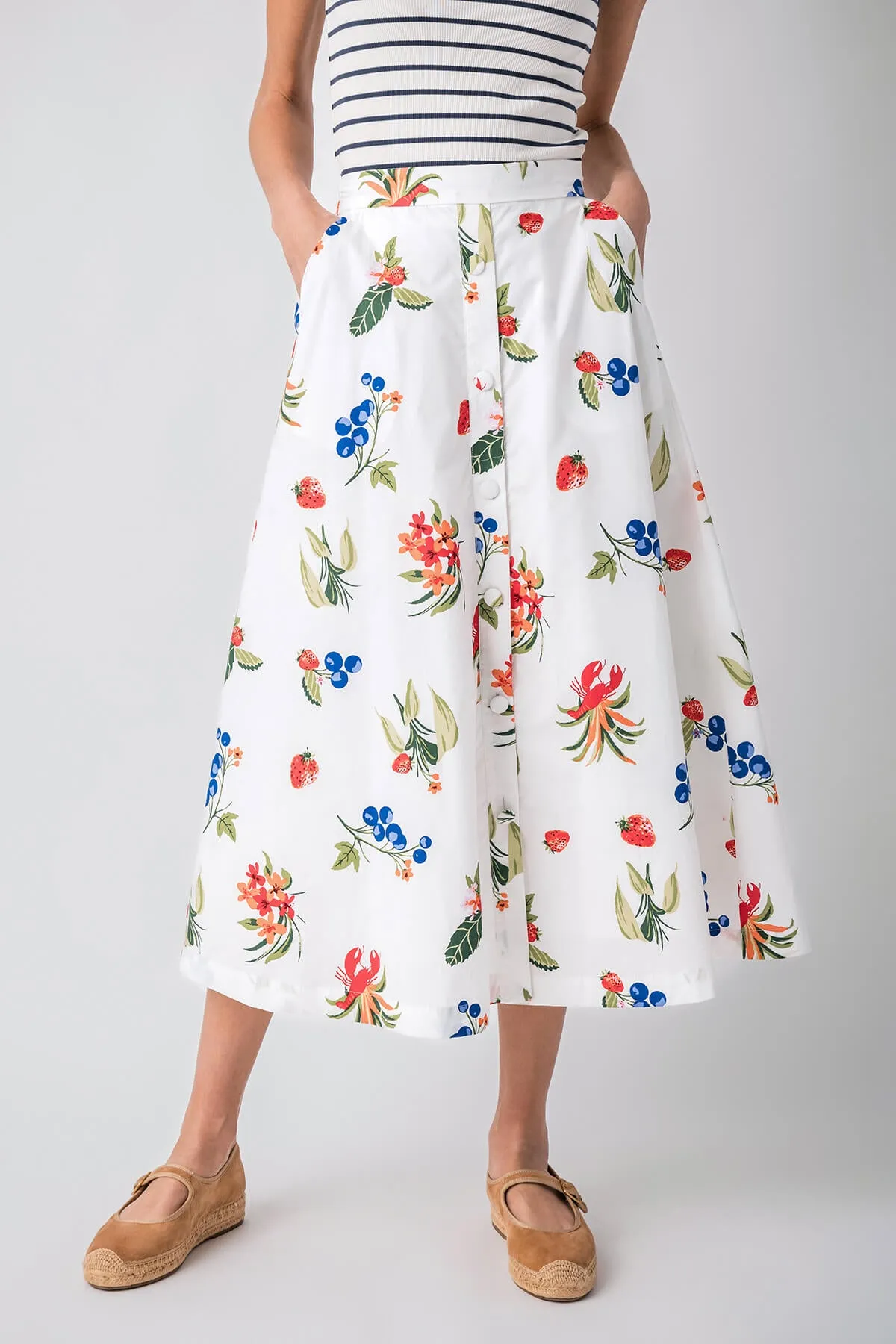 Day Ready natural fiber Skies Are Blue Printed Poplin Button Up Maxi Skirt