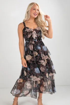 FINAL SALE - Hear Your Call Black Floral Tiered Maxi Dress retro-style Casual Comfort
