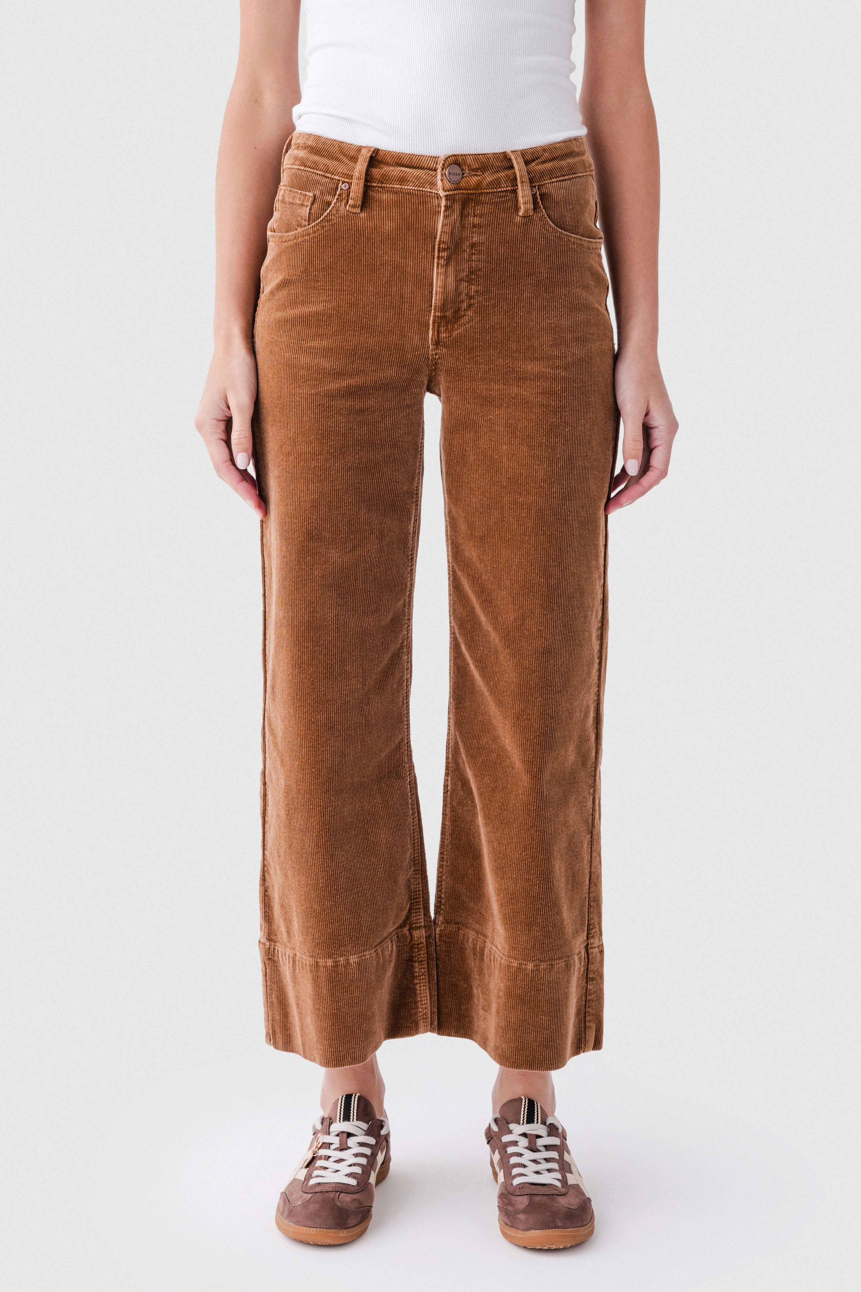 Risen Maple High Rise Crop Wide Hem Wideleg Corduroy Jeans Street Basics
