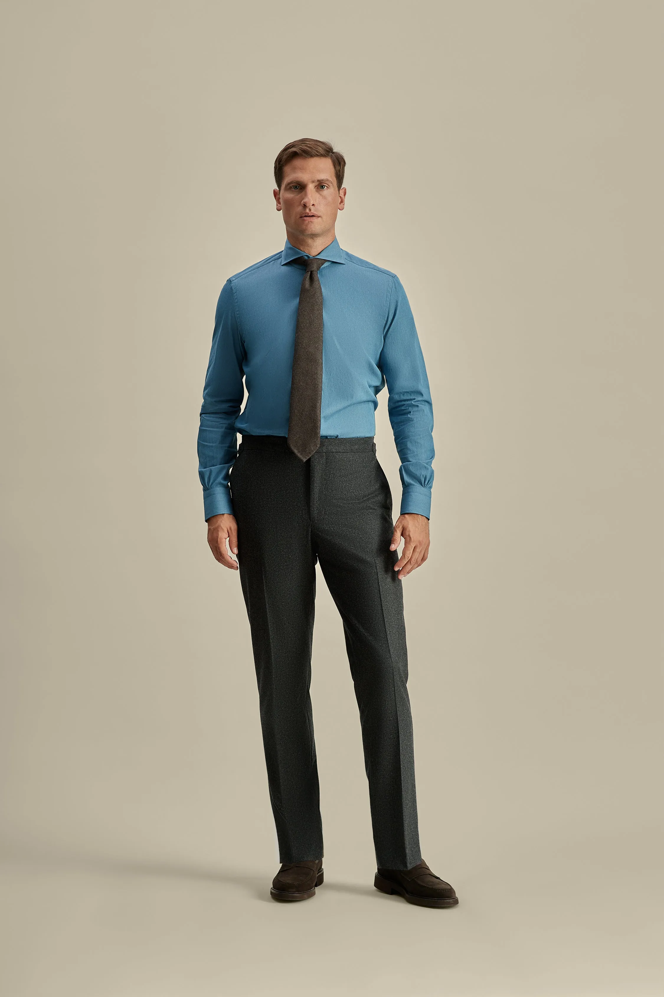 Cotton Chambray Cutaway Collar Shirt Lounge Comfort Effortless Style