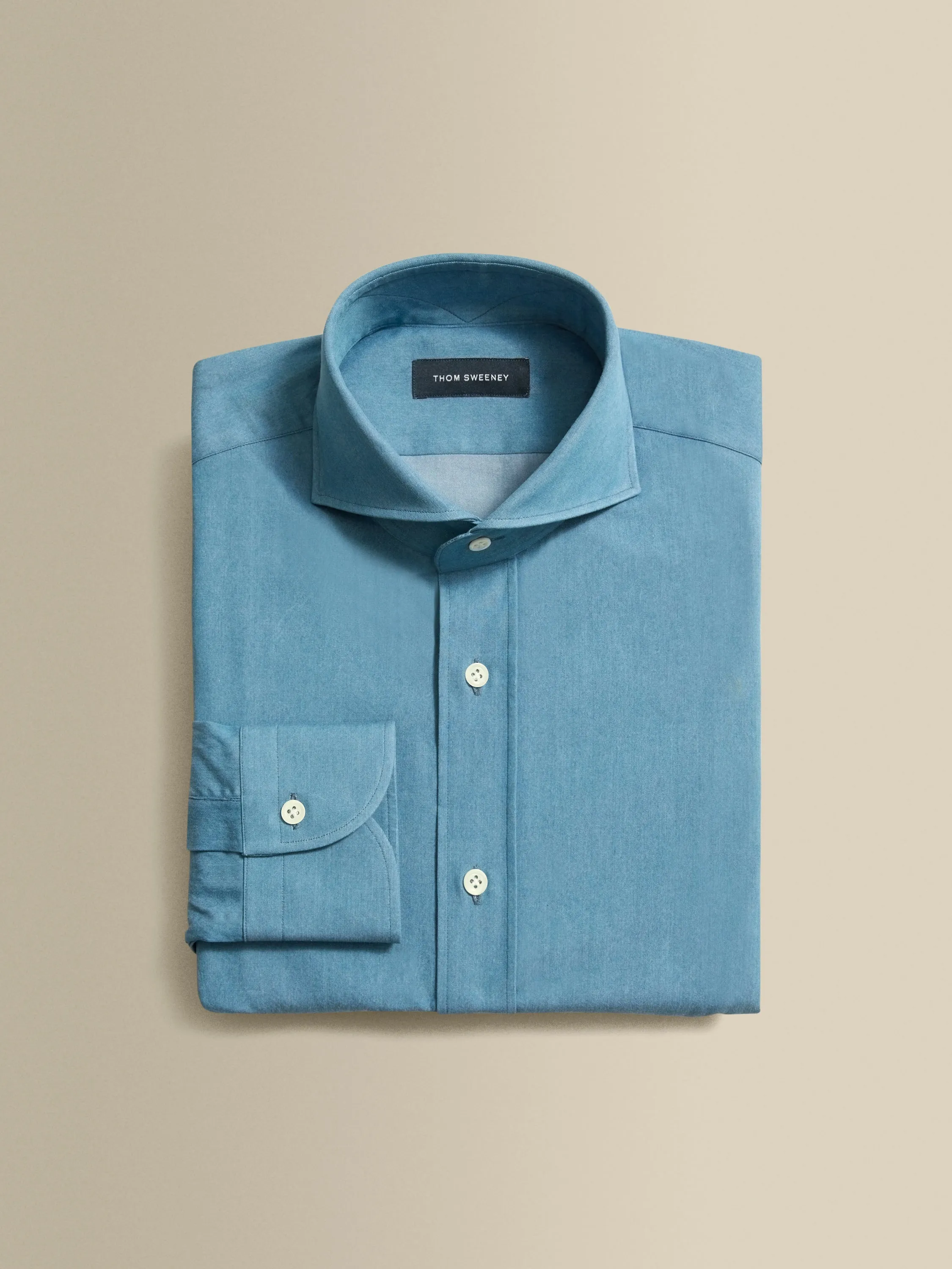 Cotton Chambray Cutaway Collar Shirt Unique Design