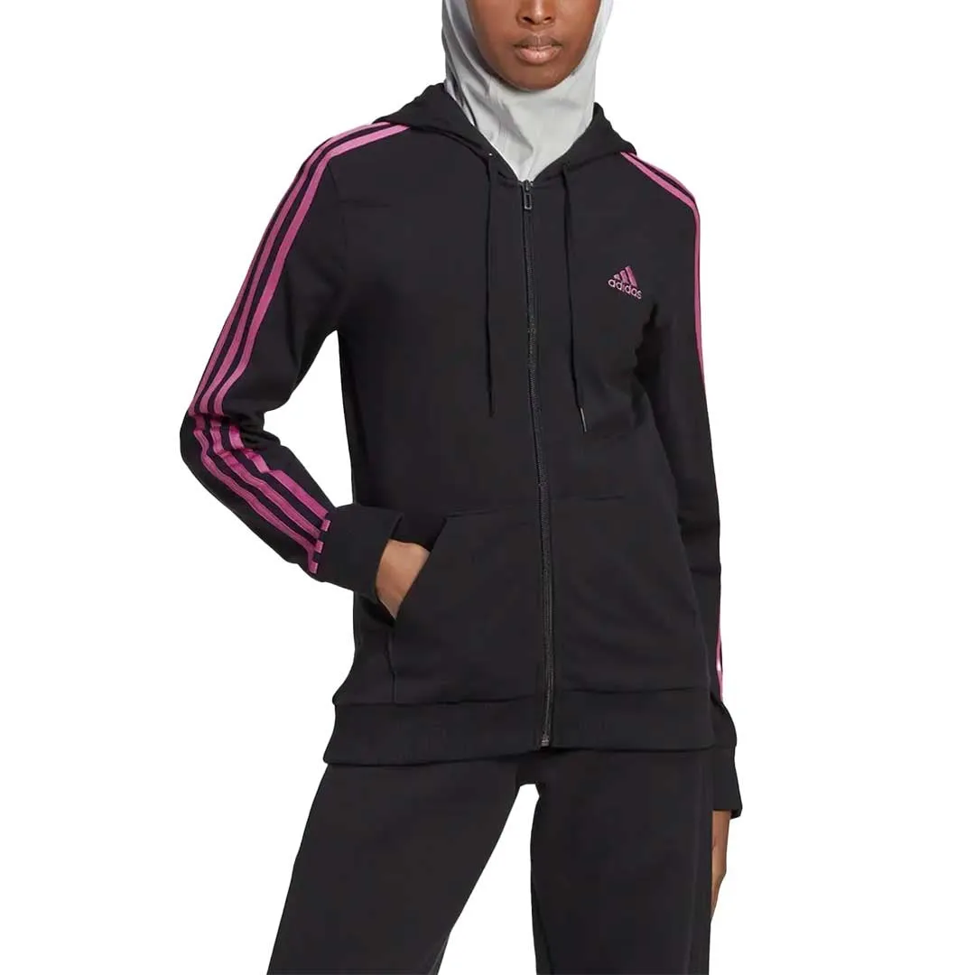 Neutral Street Style adidas - Women's Essentials 3-Stripes Full-Zip Hoodie (HL2058)