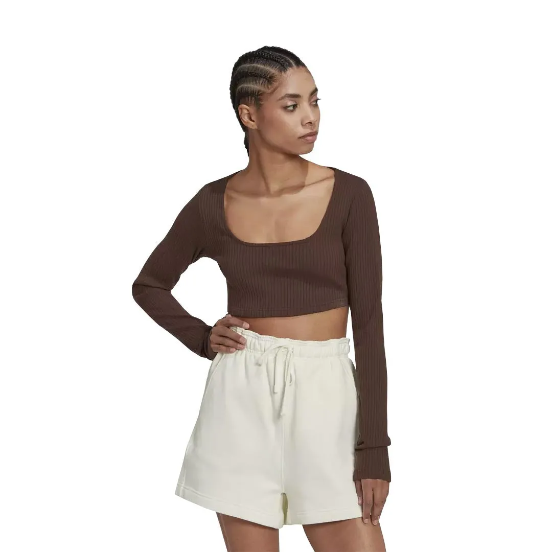 adidas - Women's Studio Lounge Ribbed Cropped T-Shirt (HN0678) AntiStatic Lining Active Style