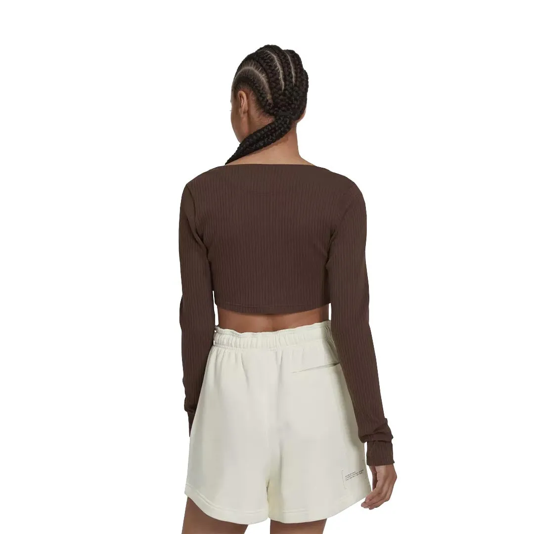 adidas - Women's Studio Lounge Ribbed Cropped T-Shirt (HN0678) Zippered Pockets Casual Staple