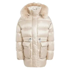 Convertible Sleeves Durable Zipper adidas - Women's Puffed Long Fur Jacket (IR7116)