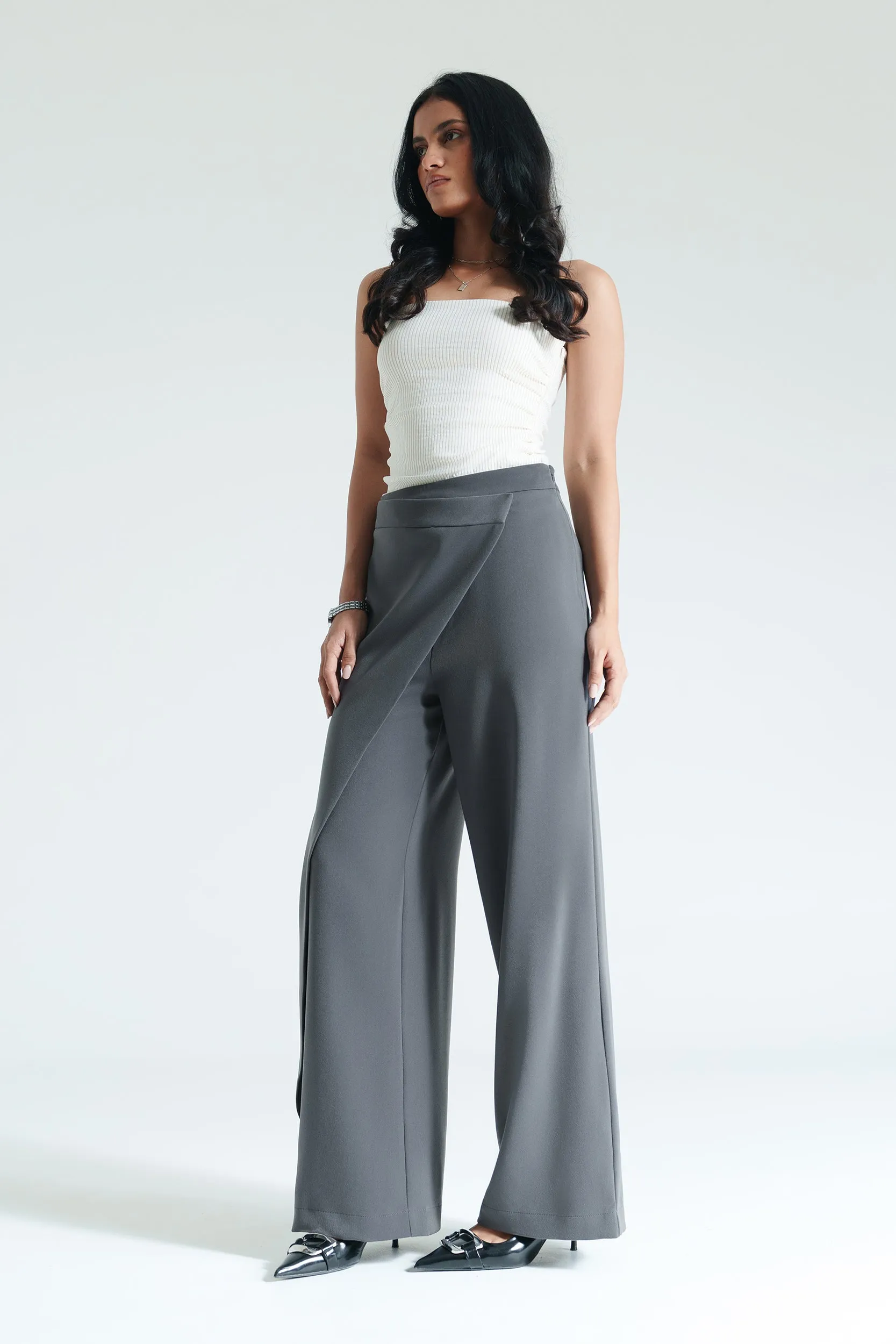 Solid Grey Women's Pareo Straight Pants Active Performance