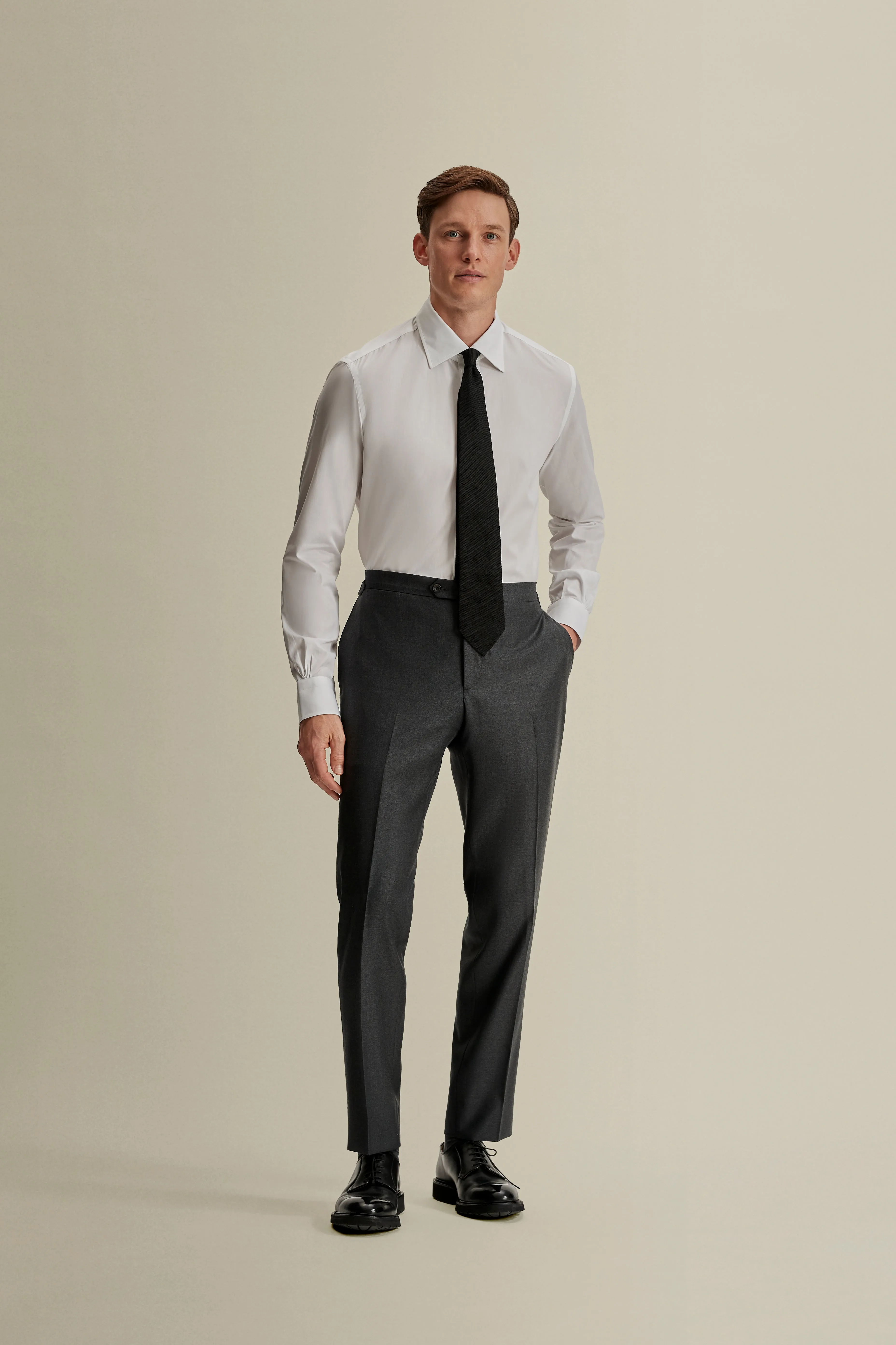 Checkered Look Solid Poplin Point Collar Shirt