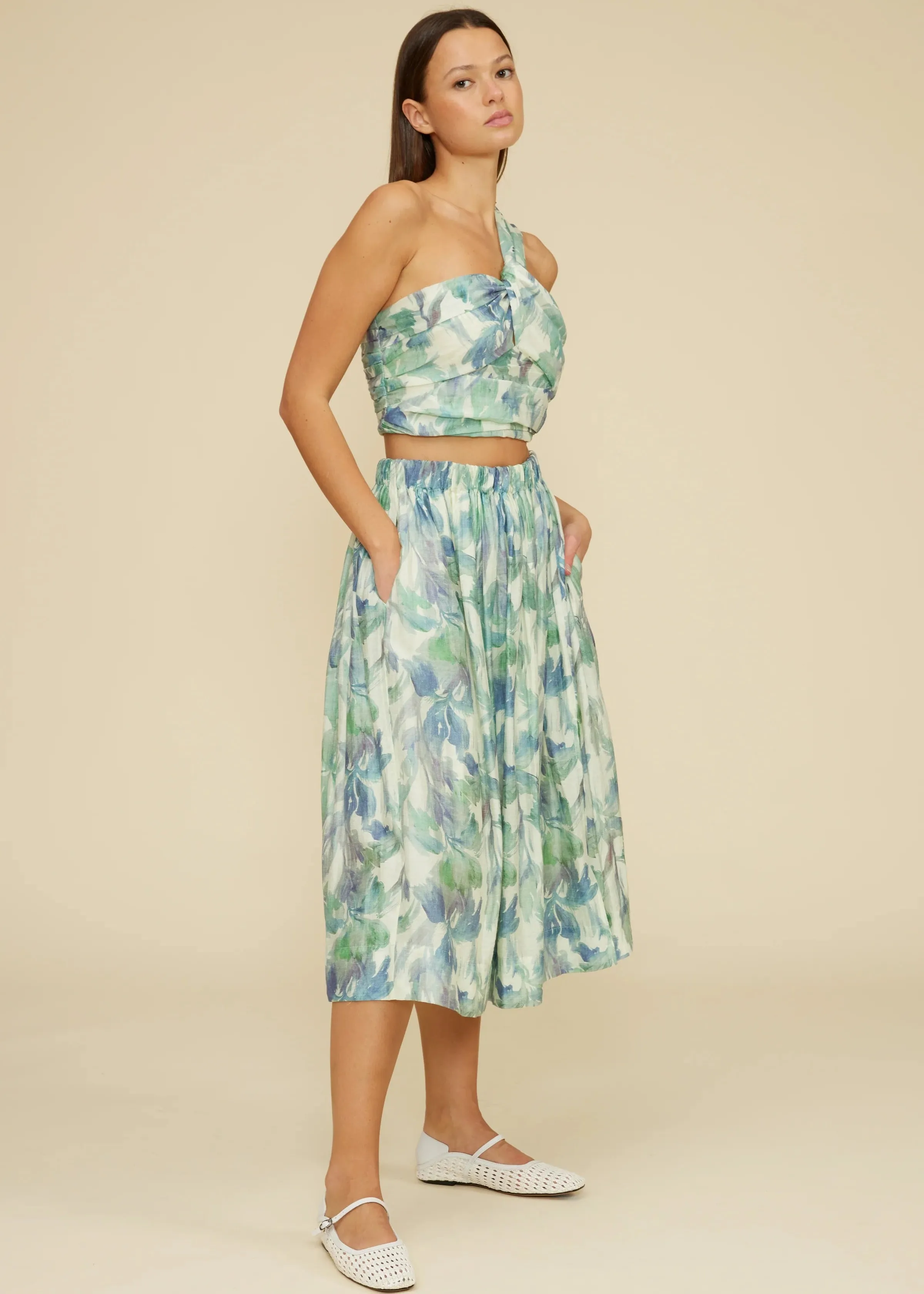 SOPHIA FLORAL MIDI SKIRT Editorial Look Crisscross Back