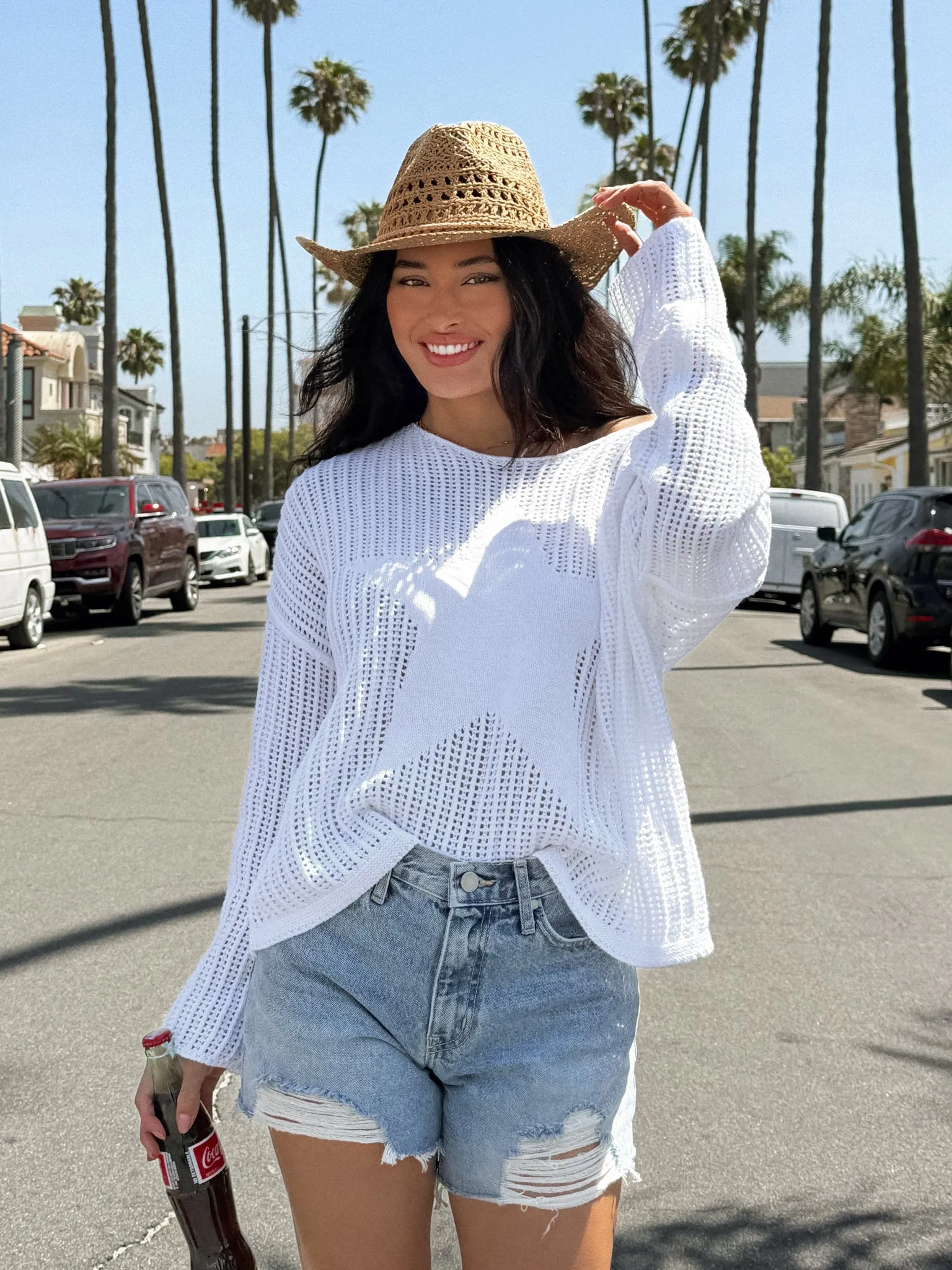 Fashion Essential Relaxed Style Starstruck Knit Sweater in White