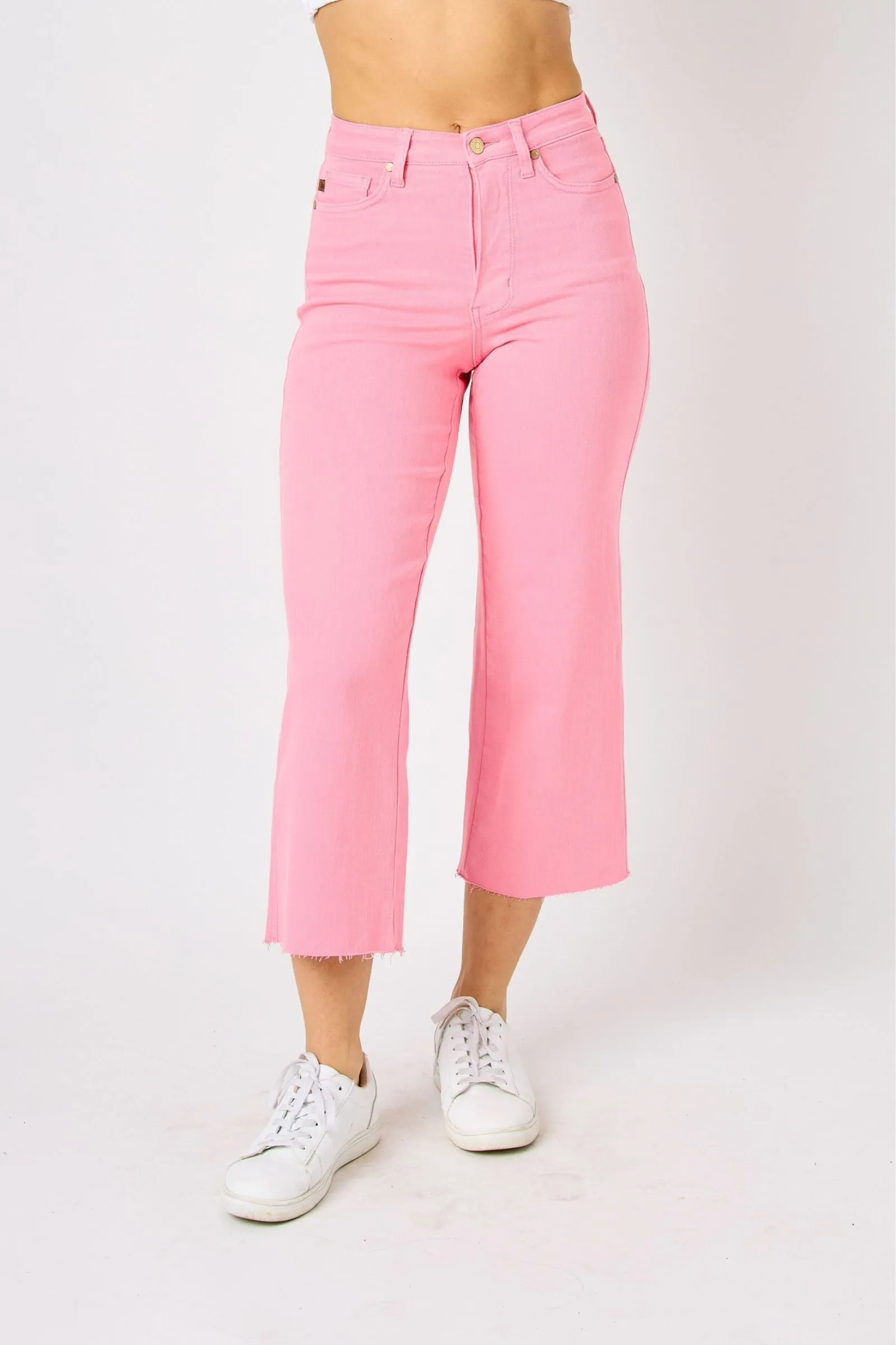 NonSlipGrip Bubble Gum Pink Wide Leg Judy Blue Crop Jeans