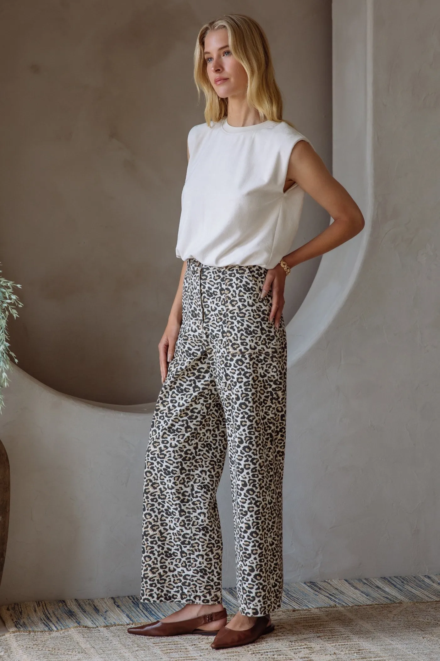 Basic Utility GABRIELLA WASHED LEOPARD PRINT PANTS