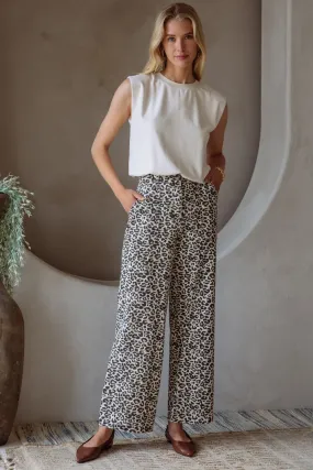 GABRIELLA WASHED LEOPARD PRINT PANTS Comfy Fit Flexible Knee Panels
