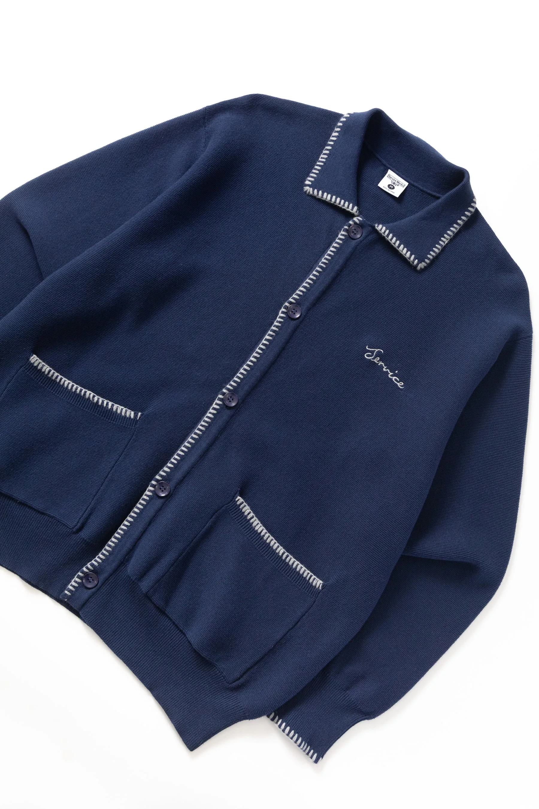 Anti Snag Fabric Simple Piece Navy Blanket Stitch Cardigan