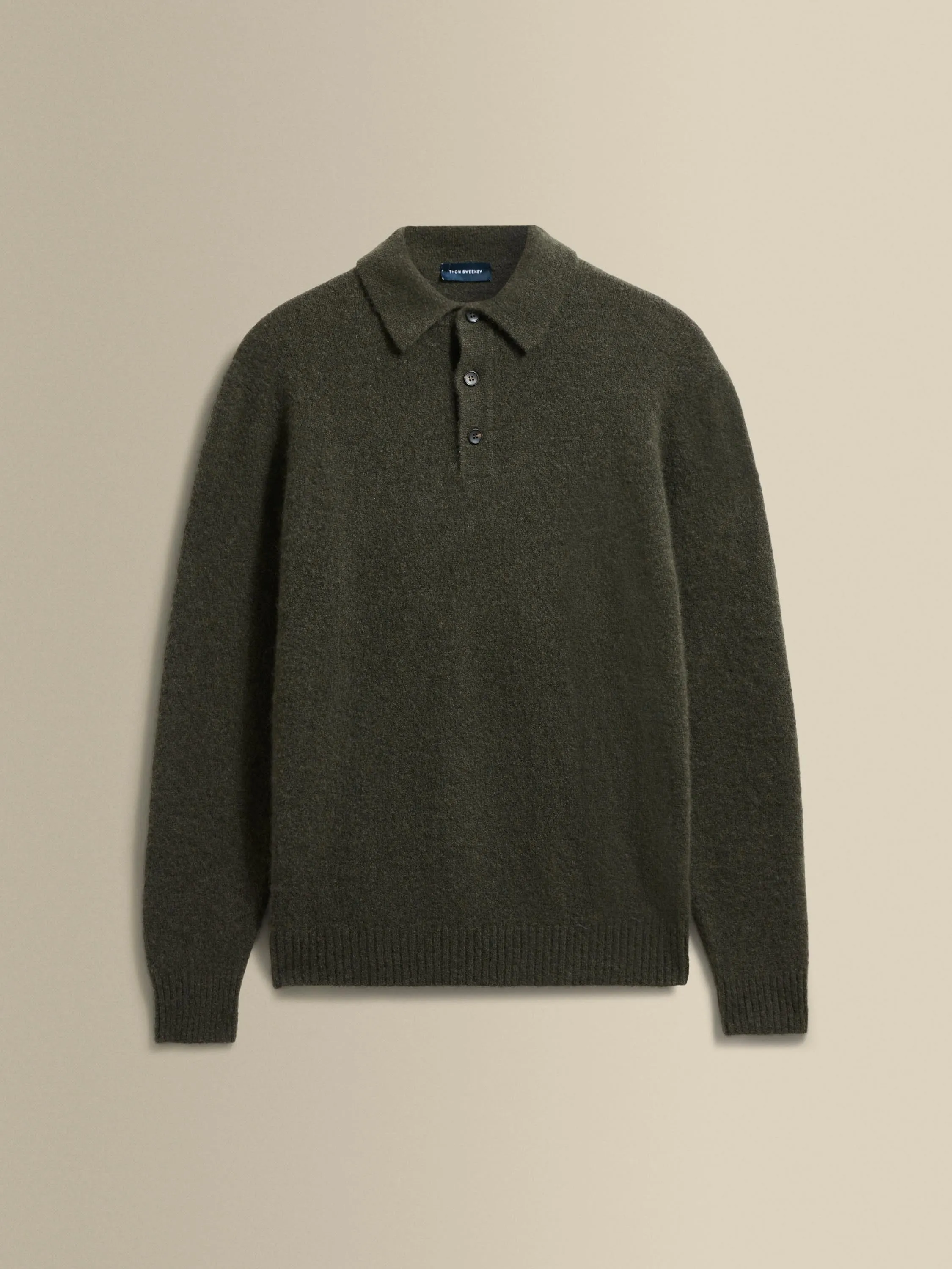 Daily Layers simple design Brushed Cashmere Silk Long Sleeve Polo Shirt