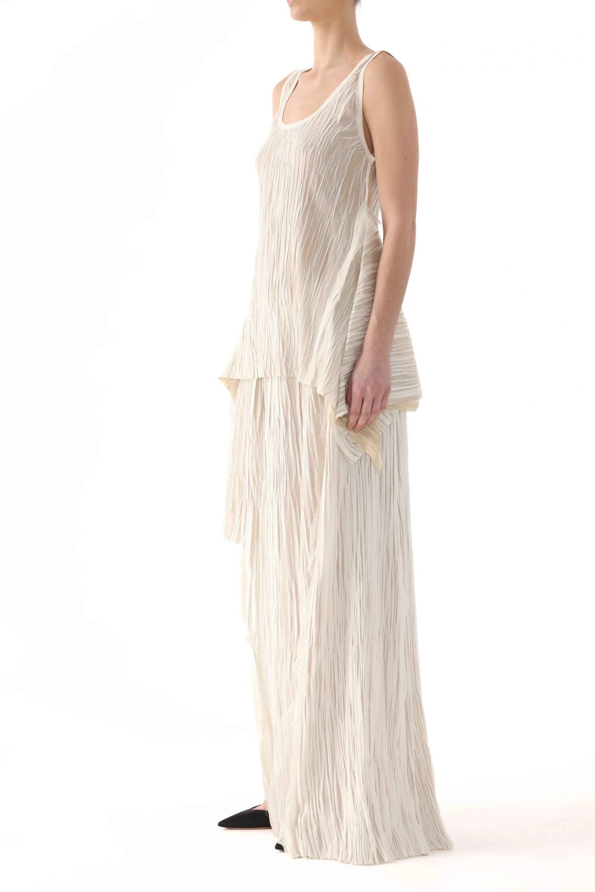 Neat Style Easy Movement BICOLOR ASYMETRICAL PLEATED MAXI SKIRT