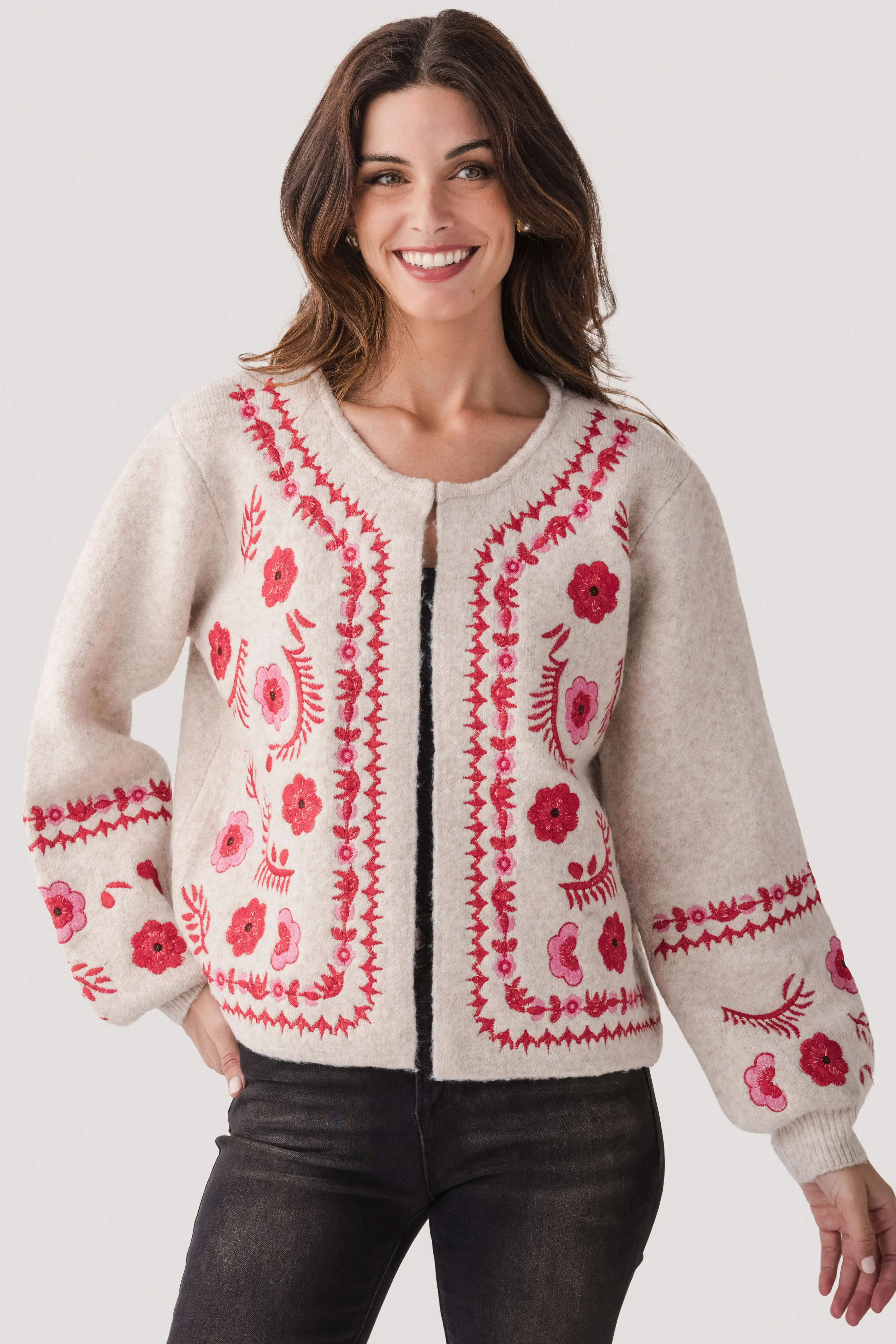Strut & Bolt Embroidered Knit Cardigan Versatile Layer