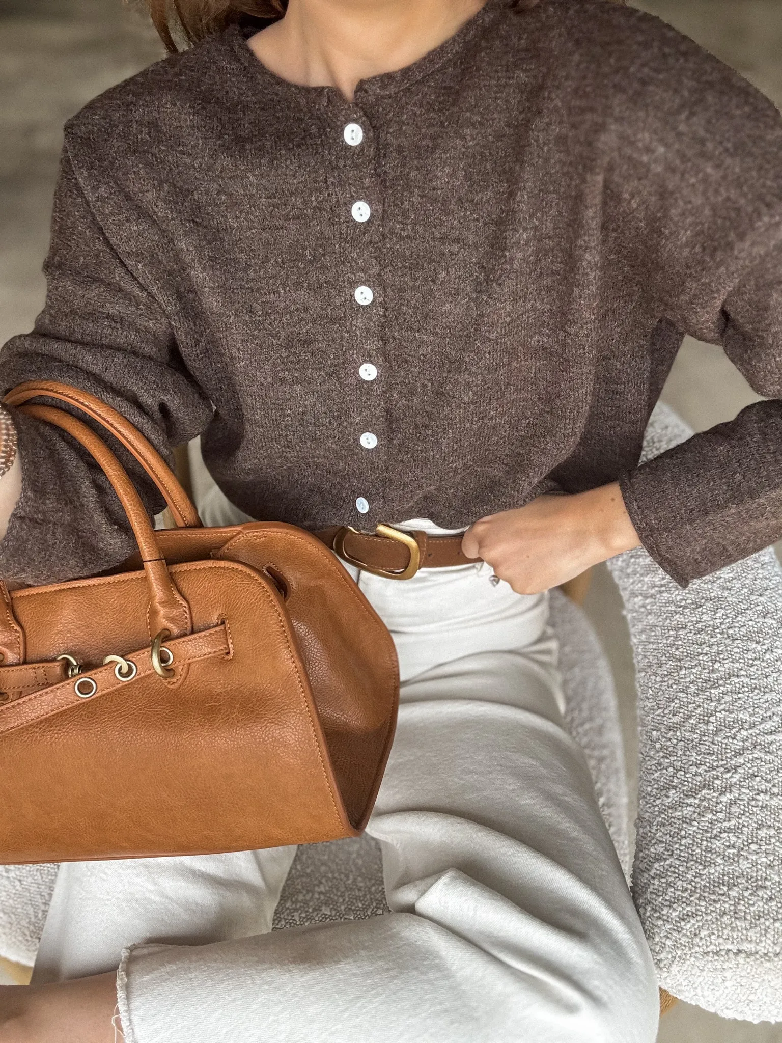 Casual Chic Fashion Layers Espresso Martini Knit Sweater