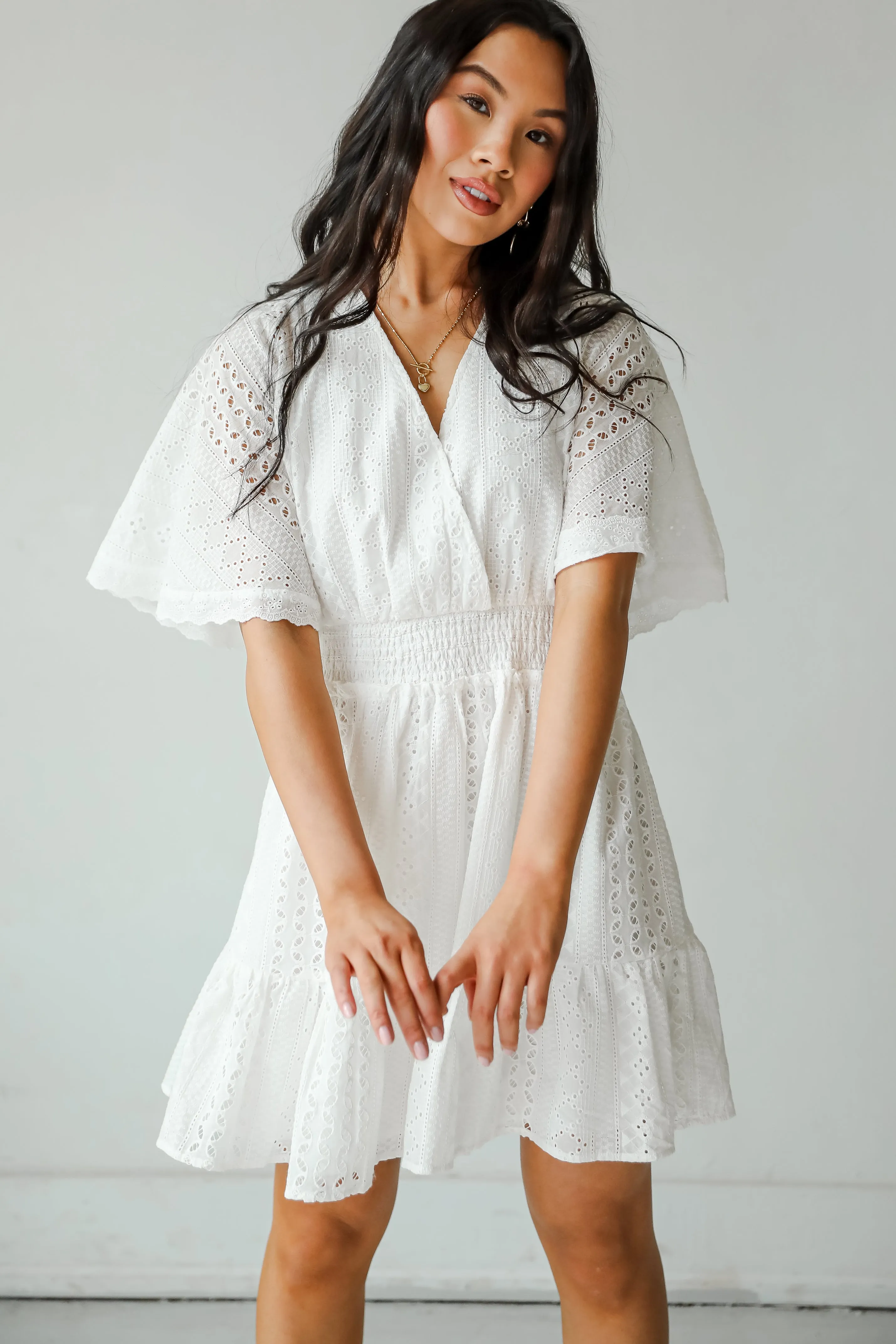 FINAL SALE - Extraordinary Presence White Eyelet Mini Dress Lawn Soft Classic Fit