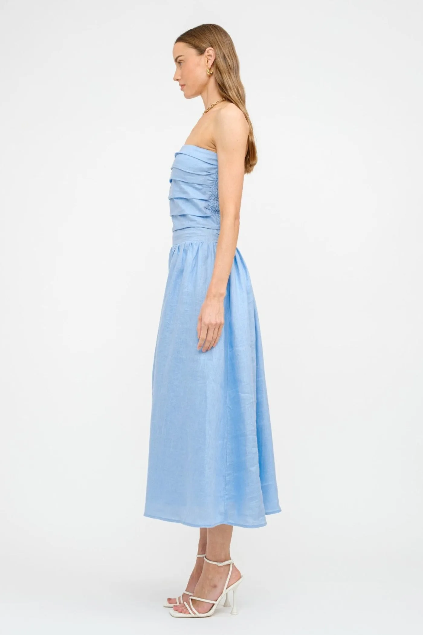 PENELOPE LINEN STRAPLESS MIDI DRESS Subtle Mood Layered Form