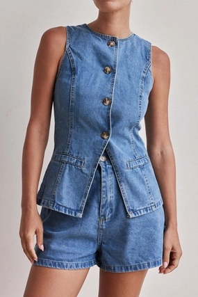 TATUM DENIM VEST Remote - controlled Drop Shoulder Design