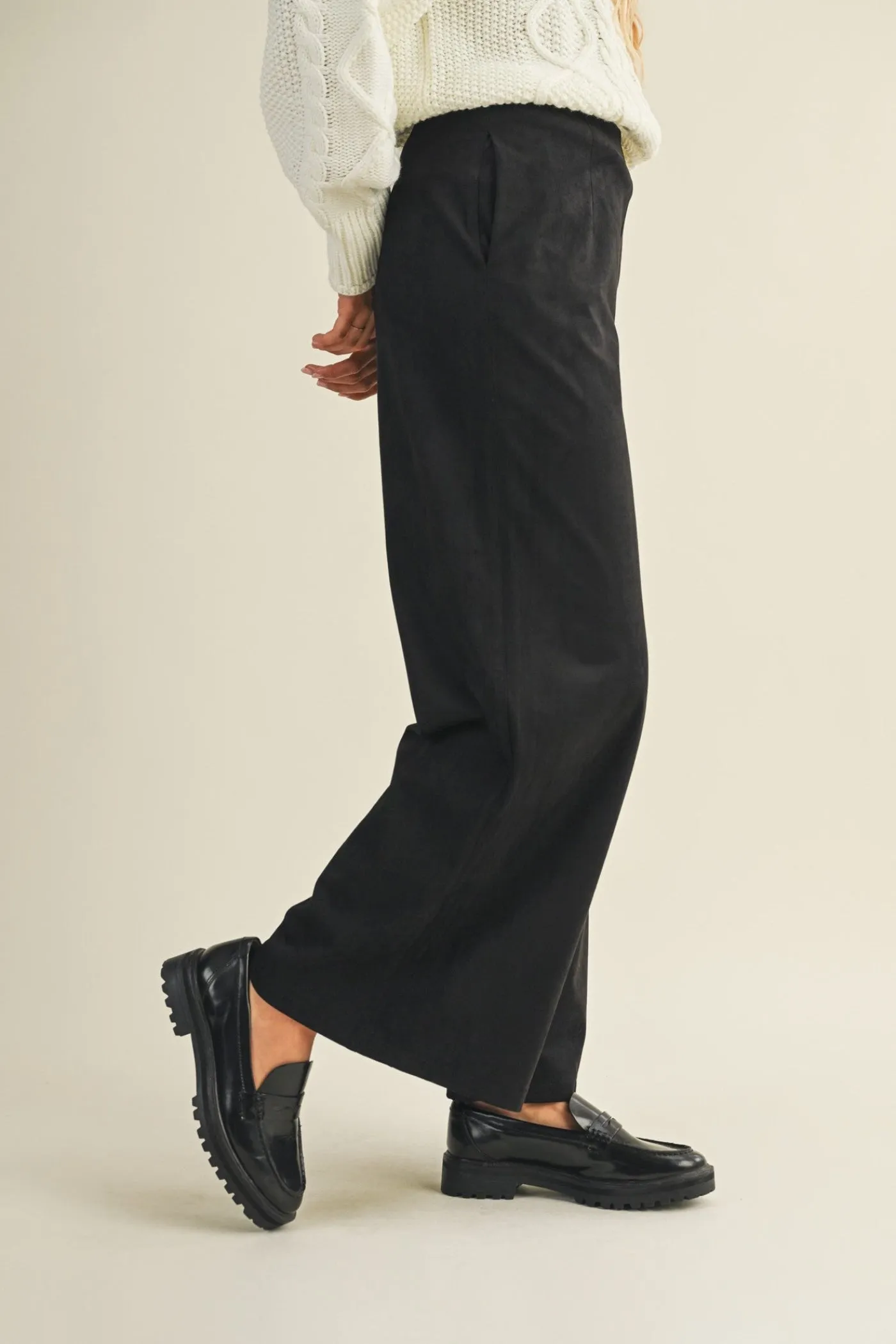 Anti Slip Waistband TAYLOR BLACK SUEDE PANTS