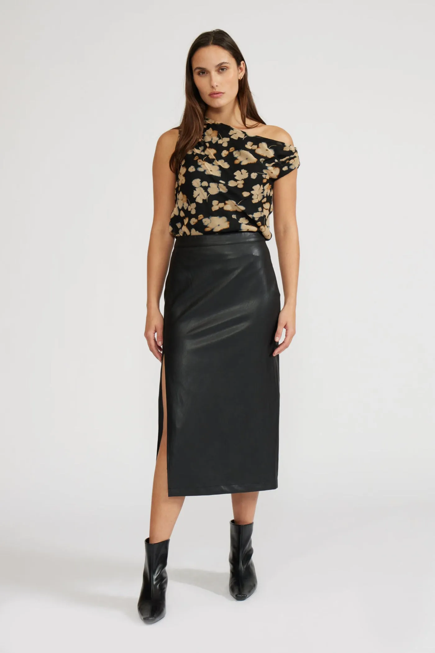 TAYLOR LEATHER MIDI SKIRT Minimalist Trim