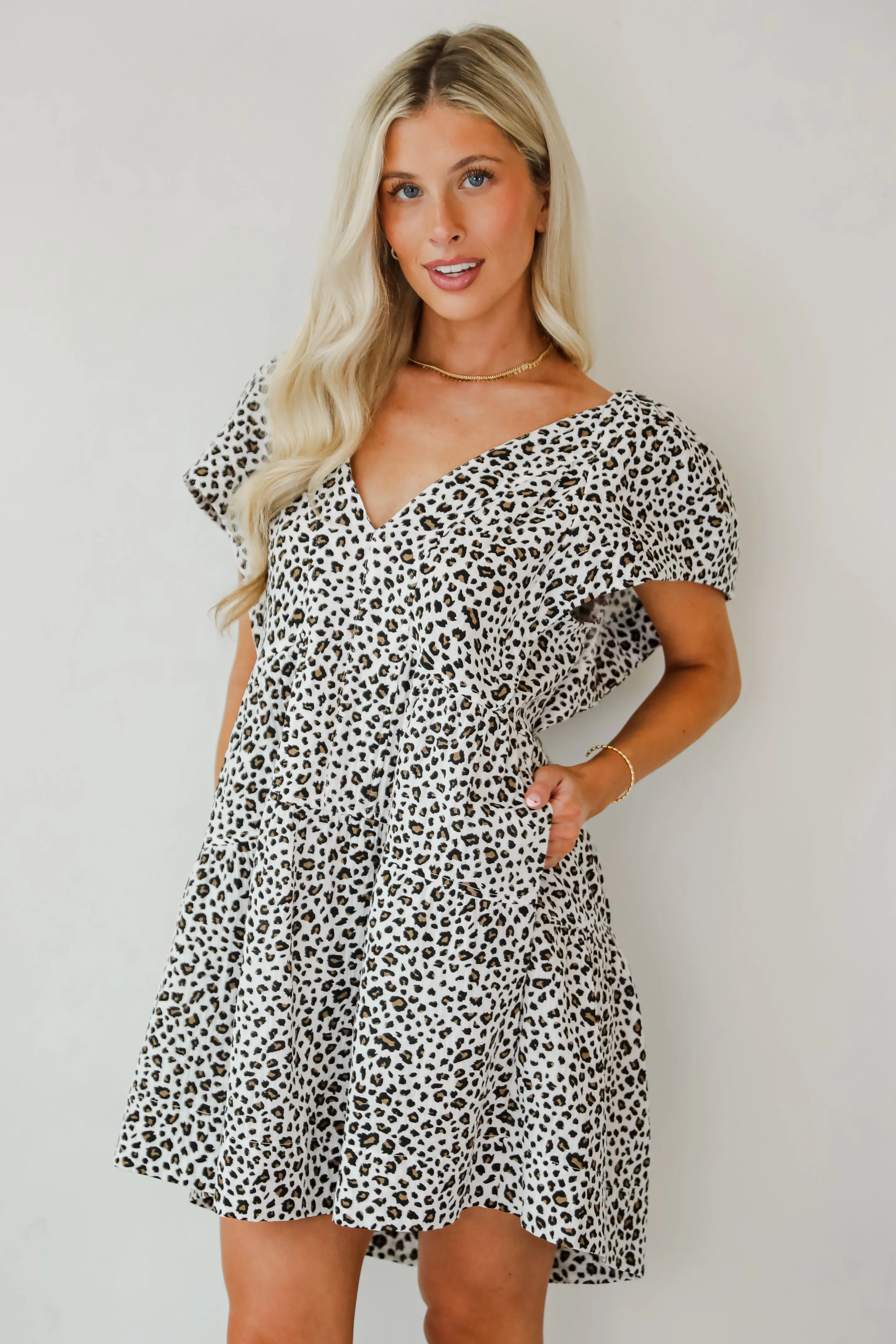 FINAL SALE - Fierce Look Leopard Tiered Mini Dress Casual Waist Layered Fabric