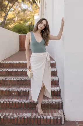 Faith High Waist Linen Wrap Midi Skirt Neutral Basic Layers