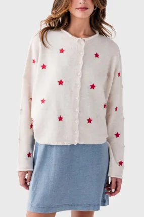 Things Between Embroidered Star Piper Cardigan Tight Fit Lightweight Comfort