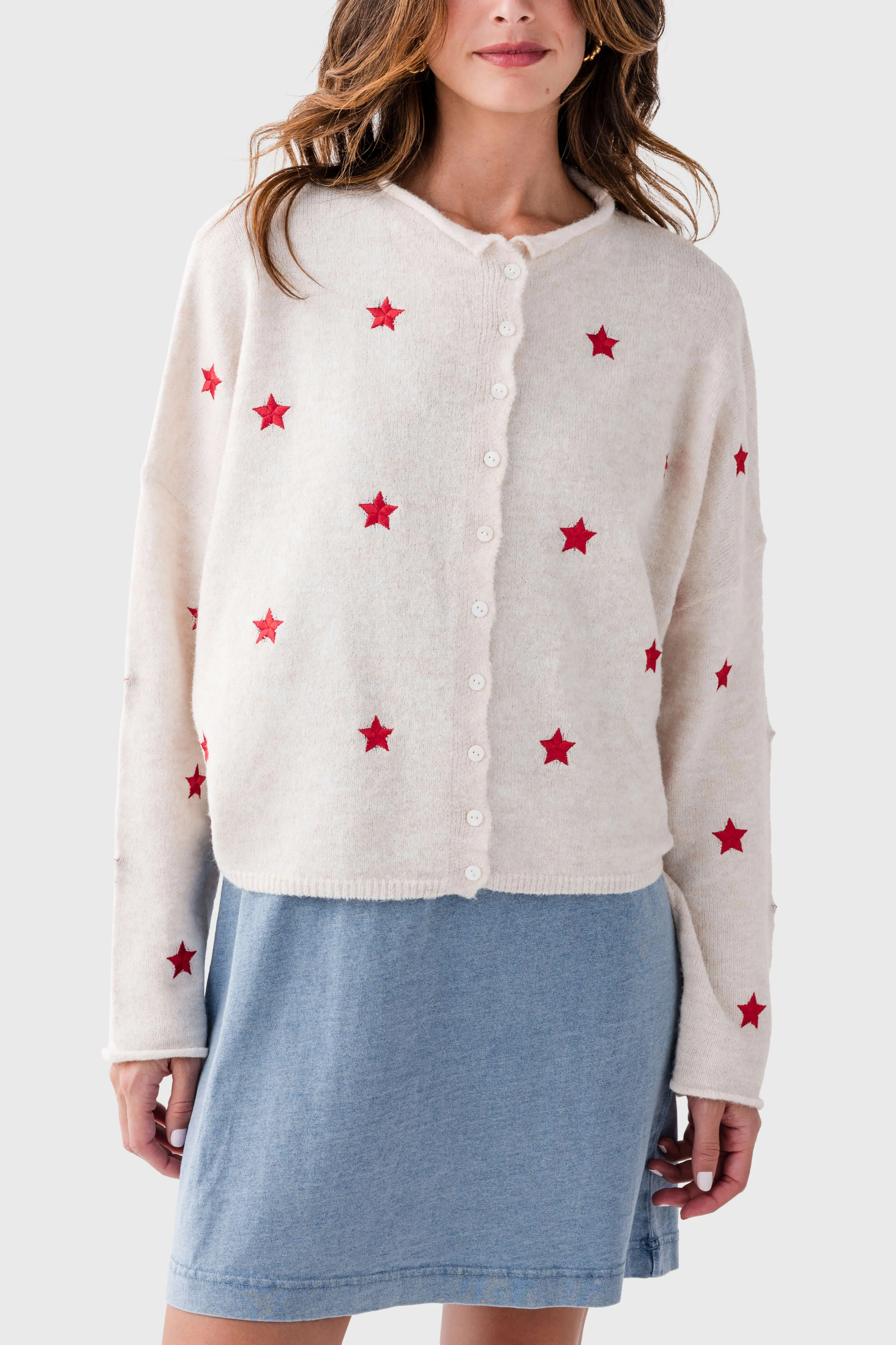 Things Between Embroidered Star Piper Cardigan Tight Fit Lightweight Comfort