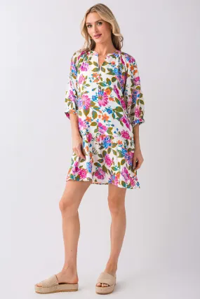 Layered Design Office Glam THML Flower Print Splitneck 3/4 Sleeve Dress