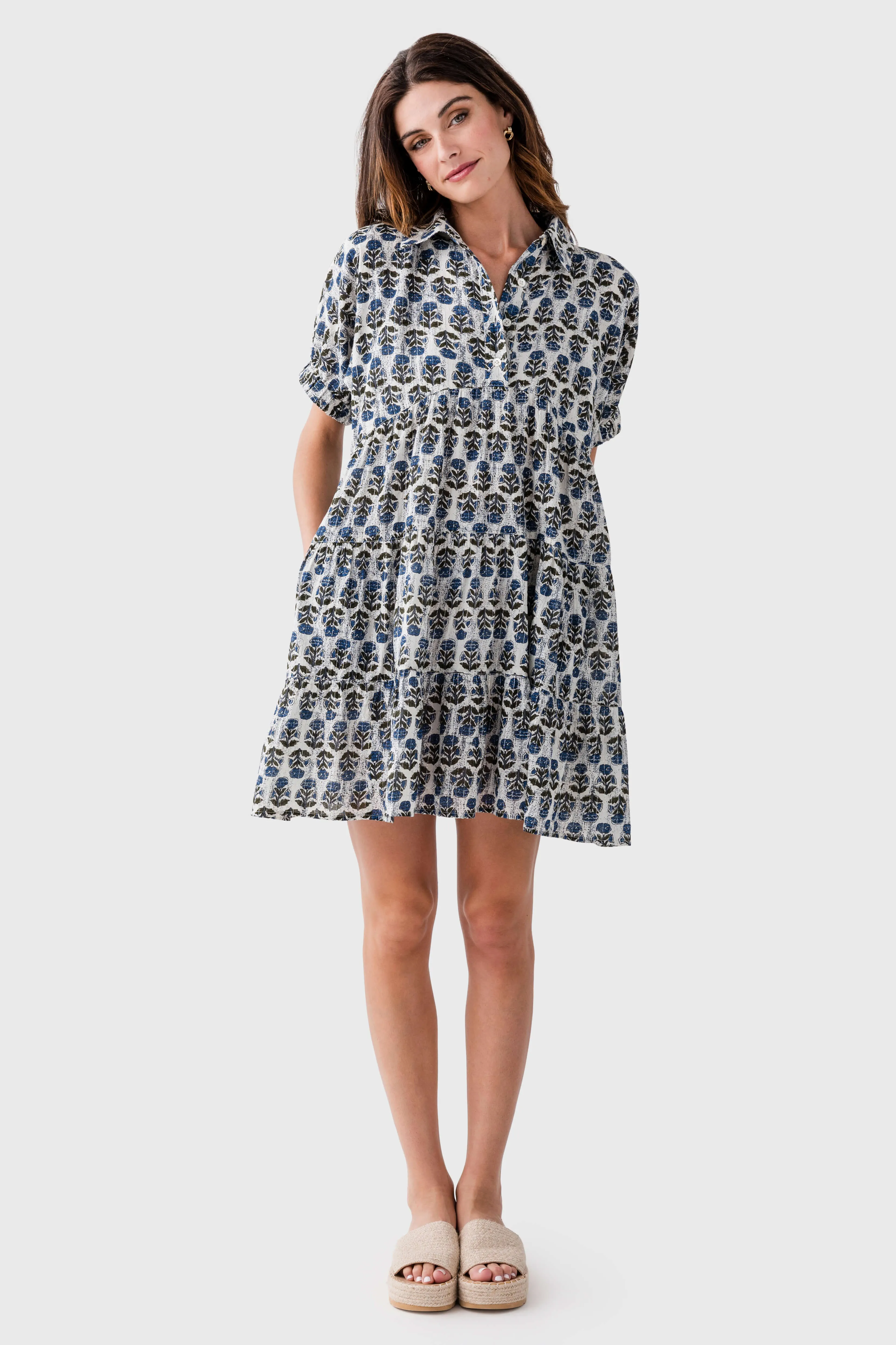 THML Puff Sleeve Flower Print Dress Draped Fabric Romantic Hour