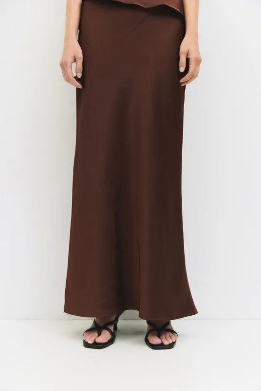 Ethically Made Waitlist 10/28 ? Winona High Waist Satin Midi Skirt Brown