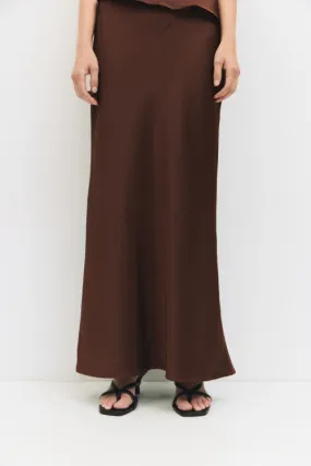 Waitlist 10/28 ? Winona High Waist Satin Midi Skirt Brown Elasticized Hem Travel Ready