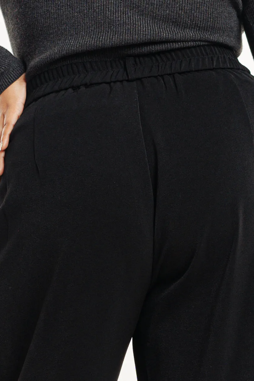 Curve Black Pleated Straight Korean Pants Cozy Casual