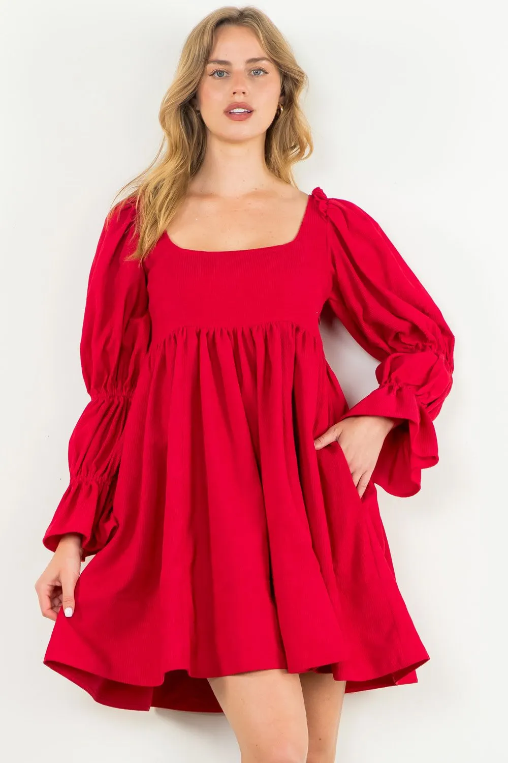 Red Baby Corduroy Mini Dress by THML Clean Flow