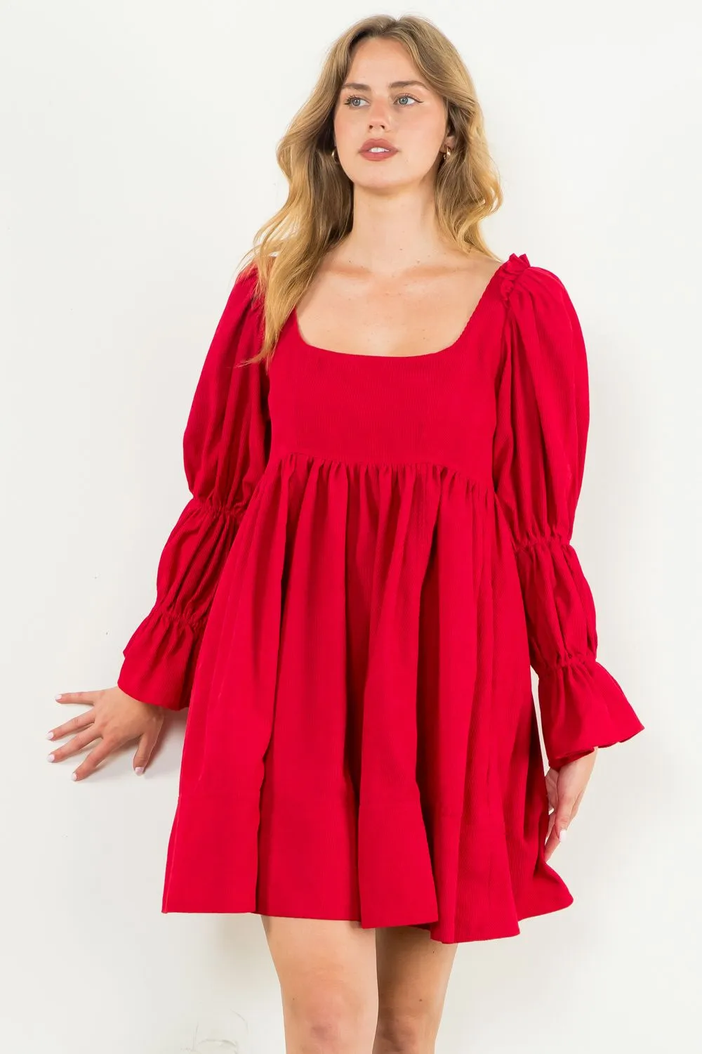 soft elegance Red Baby Corduroy Mini Dress by THML