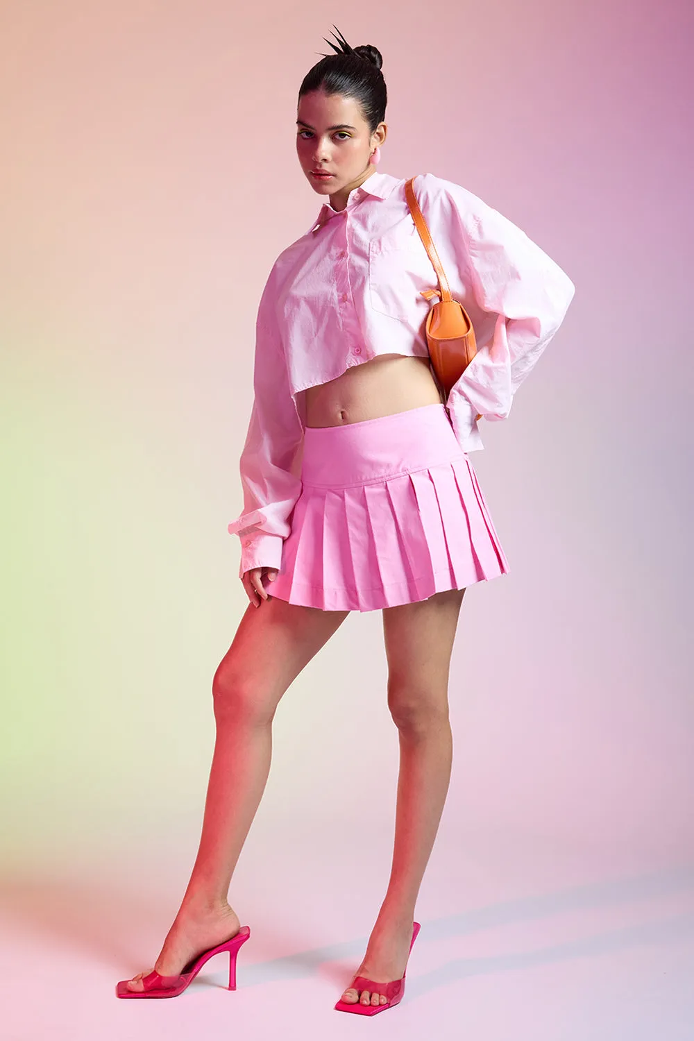 Lounge Comfort Multi Pocket Utility Pink Cropped Cotton Shirt