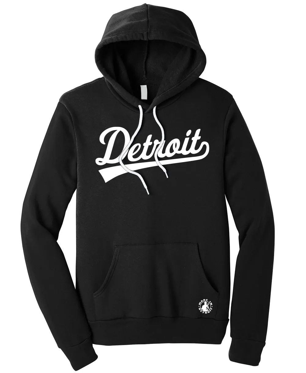 Bonded Fabric Unisex Detroit Tail Script Black Hoodie